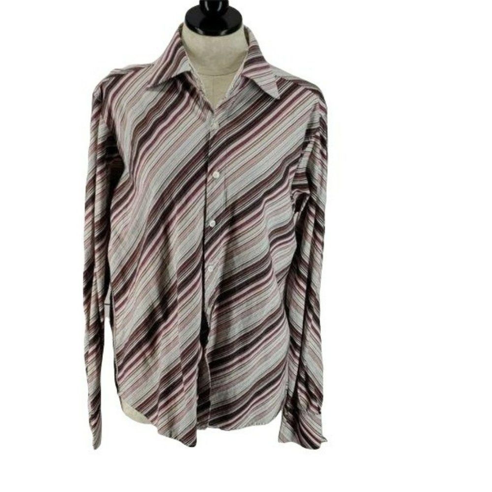 Bruno Striped Button Up Red long sleeve collared small‎ shirt